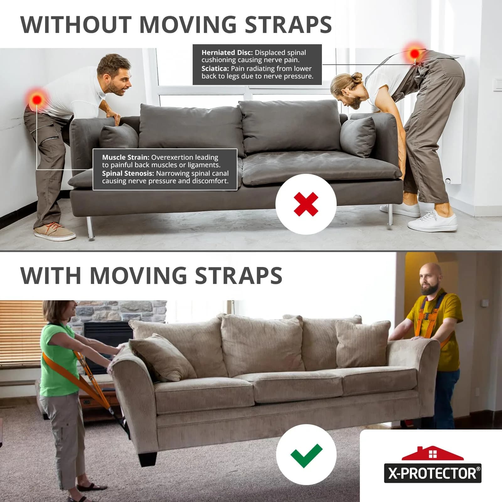 X-Protector Moving Straps 2 Pairs 1000 lb Capacity Nylon Lifting Straps with Sponge Pads | Ergonomic 2-Person System - view 2