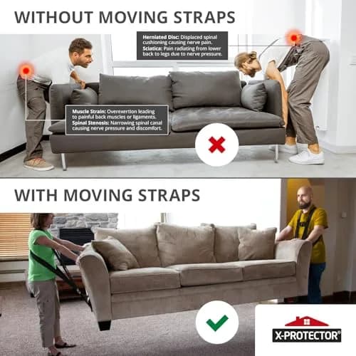 X-Protector Moving Straps 2 Pairs (4 Total) Black Lifting Straps for 2 Movers thumbnail 2