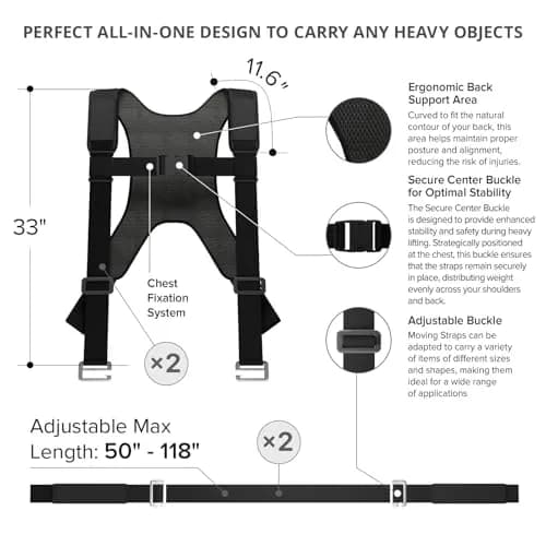 X-Protector Moving Straps 2 Pairs (4 Total) Black Lifting Straps for 2 Movers thumbnail 3