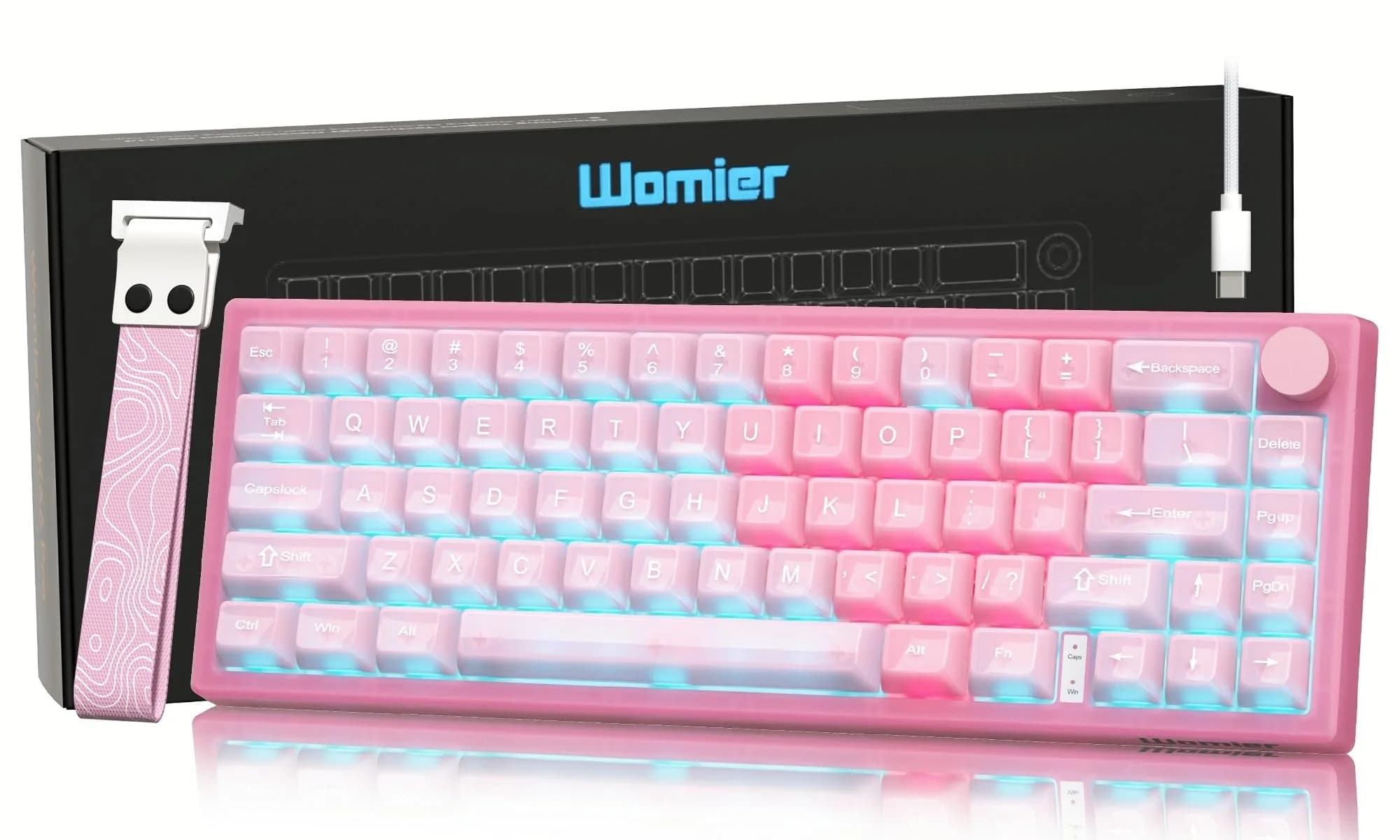 Womier WK61 V2 V-Pink Mechanical Gaming Keyboard with Linear Red Switches - main product image