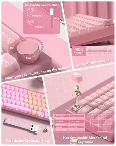 Womier 60% Mechanical Keyboard Pink | QMK/VIA Hot Swappable Gasket Mount RGB Wired Gaming Keyboard with POM Linear Switches (VK66 PRO-Jelly) thumbnail 4