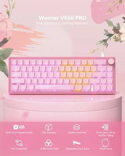 Womier 60% Mechanical Keyboard Pink | QMK/VIA Hot Swappable Gasket Mount RGB Wired Gaming Keyboard with POM Linear Switches (VK66 PRO-Jelly) thumbnail 5