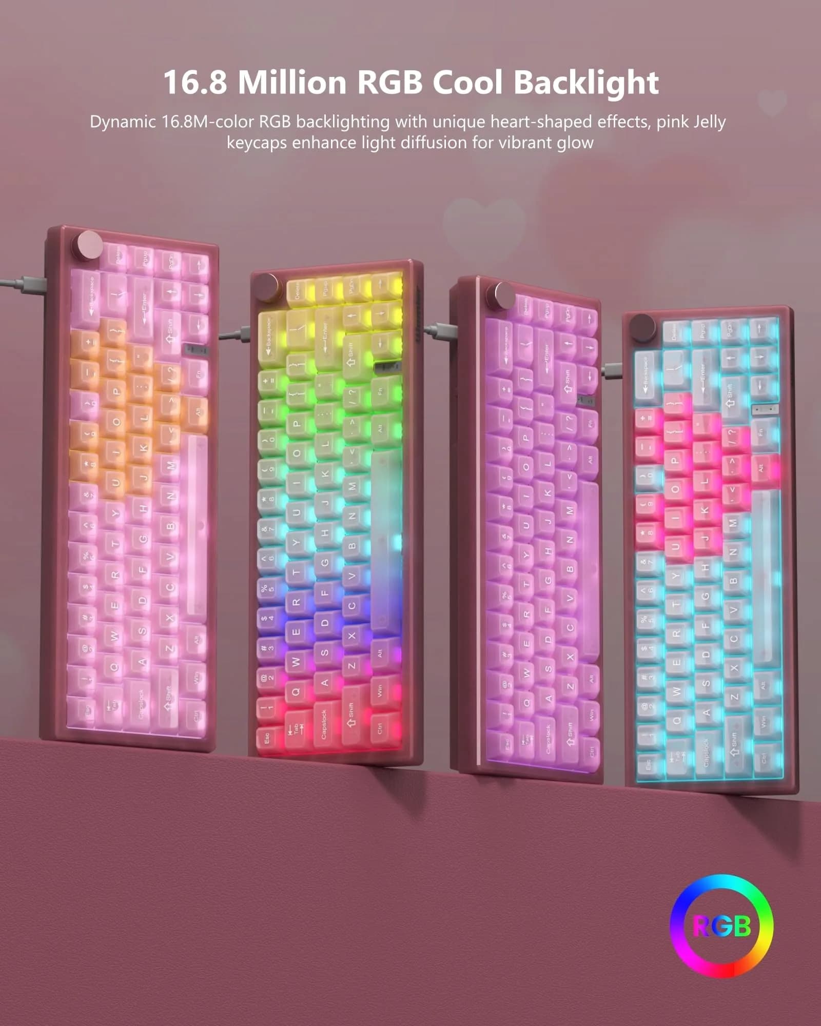 Womier WK61 V2 V-Pink Mechanical Gaming Keyboard with Linear Red Switches - view 3