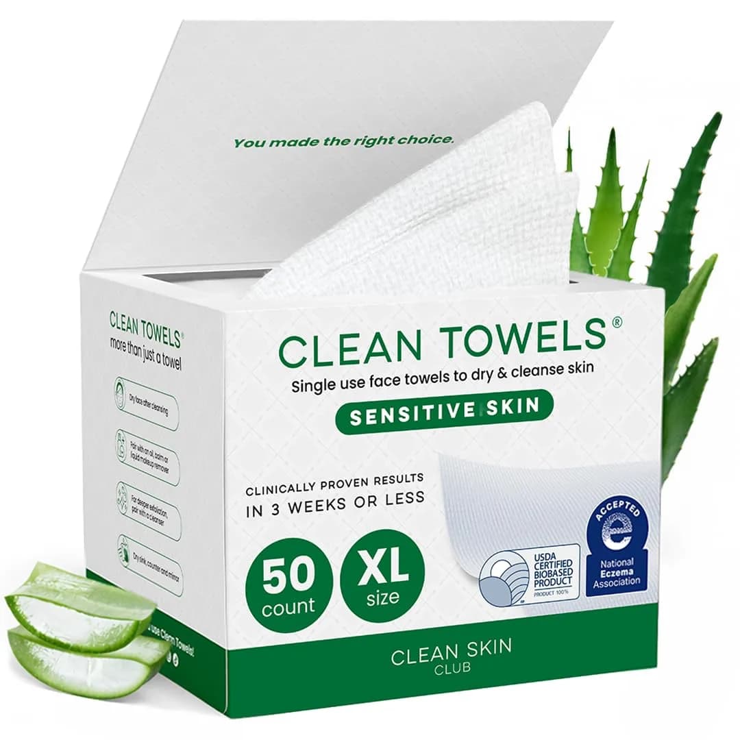 CLEAN SKIN CLUB Sensitive Skin Clean Towels XL, 50 Count | Dermatologist Approved Dry Wipes - main product image