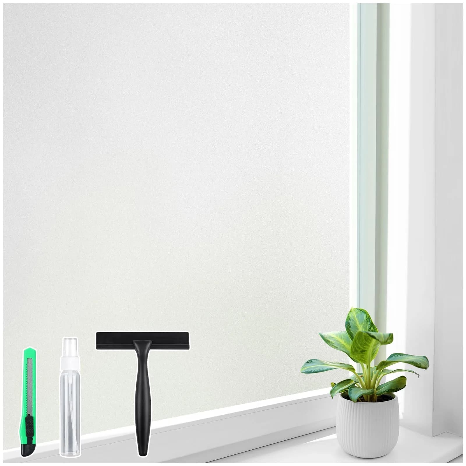 Homein Frosted Glass Window Privacy Film with Tools, Static Cling, Pure | UV Blocking, Reusable & Easy DIY — Pure