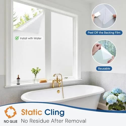 Homein Frosted Glass Window Privacy Film with Tools, Static Cling, Pure | UV Blocking, Reusable, Easy DIY thumbnail 4
