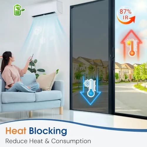 Homein Window Tint for Home with Tools, Black Silver | Static Cling, UV & Heat Reflective Film (23.6" x 157.4") thumbnail 4