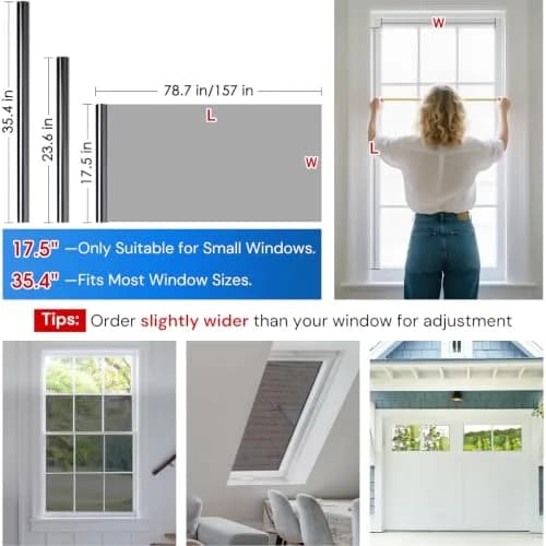 Homein Window Tint for Home with Tools, Black Silver | Static Cling, UV & Heat Reflective Film (23.6" x 157.4") thumbnail 5