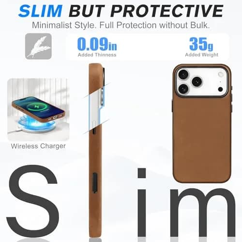 SHIELDON Genuine Leather Case for iPhone 18 Pro Max/17 Pro Max 6.9" | Shockproof & MagSafe Compatible thumbnail 6