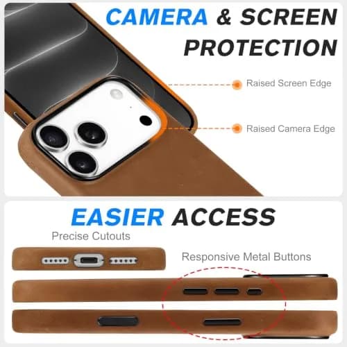 SHIELDON Genuine Leather Case for iPhone 18 Pro Max/17 Pro Max 6.9" | Shockproof & MagSafe Compatible thumbnail 7