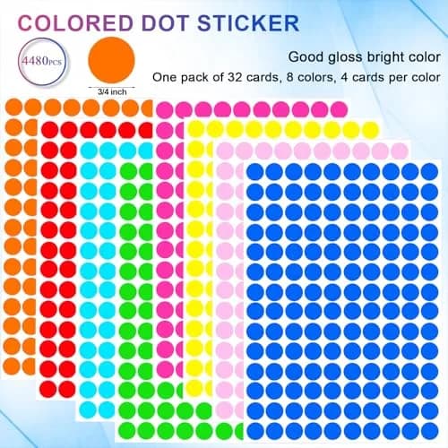 Darfukei Dot Sticker 4480 Pcs, 3/4" Blank Garage Sale Price Stickers, Circle Sticker's, Color-Coding Labels Stickers, Colored Dot Round Markers Sticker for Prices Sale, Coding, Classification, Prioritizing thumbnail 2