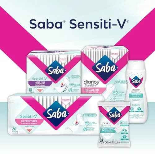 Saba Sensiti-V Ultra Thin Overnight Pads with Wings | Unscented, Sensitive Skin Friendly, 72 Pads thumbnail 5