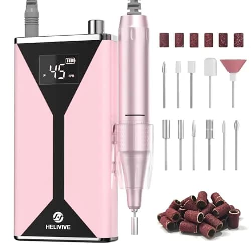 HELIVIVE Professional Electric Nail Drill 45000RPM Pink | Powerful & Portable Cordless Nail File - main product image