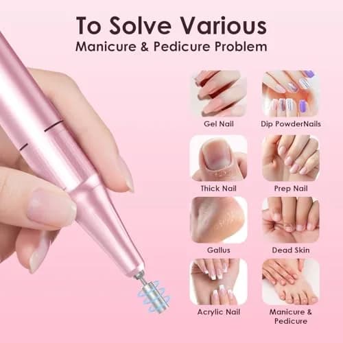 HELIVIVE Professional Electric Nail Drill 45000RPM Cordless Nail File | Portable & Rechargeable, 11 Drill Bits, for Shaping, Polishing & Removing Gel Nails for Salon Home (Pink) thumbnail 5