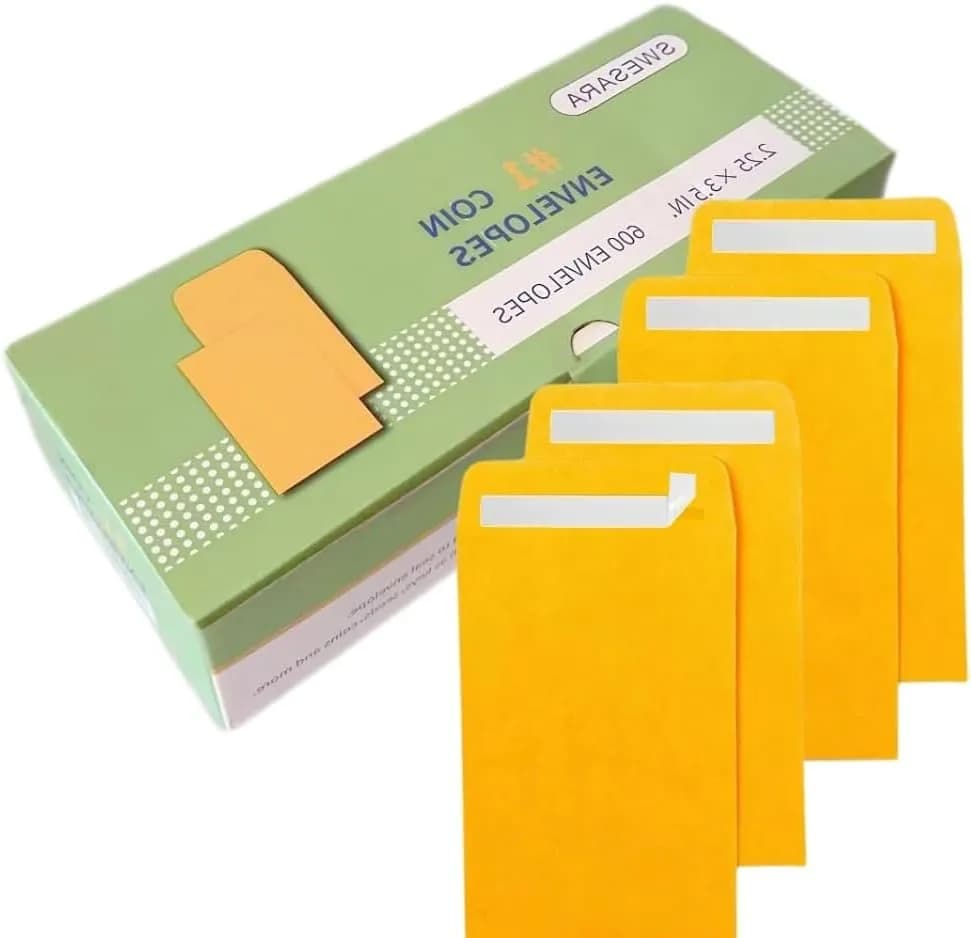 swesara Brown Kraft Coin Envelopes, Pack of 600 | Small Parts Envelope with Gummed Flap - main product image