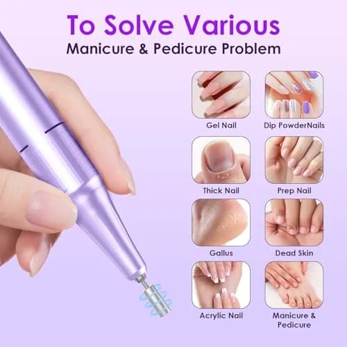 HELIVIVE Professional Electric Nail Drill 45000RPM Cordless Nail File, Purple | Upgraded Motor Boosts Polishing Efficiency 200% thumbnail 5