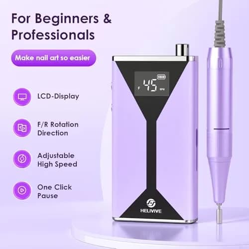 HELIVIVE Professional Electric Nail Drill 45000RPM Cordless Nail File, Purple | Upgraded Motor Boosts Polishing Efficiency 200% thumbnail 7