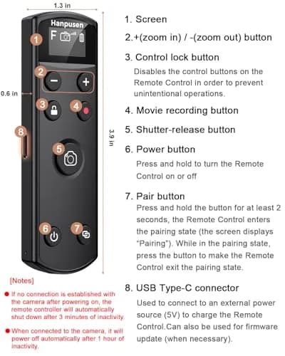 Hanpusen Rechargeable Wireless Camera Remote Control with OLED Screen for Fujifilm Cameras | 10m (32.8ft) Range thumbnail 7