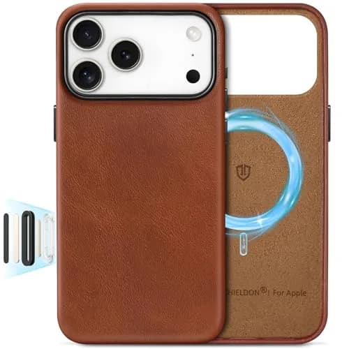 SHIELDON Genuine Leather Case for iPhone 18 Pro Max/17 Pro Max | Magnetic MagSafe Support & Shockproof — Retro Brown