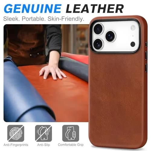 SHIELDON Genuine Leather Case for iPhone 18 Pro Max/17 Pro Max | Magnetic MagSafe Support & Shockproof thumbnail 3