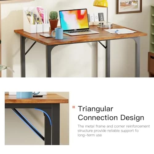 PayLessHere 32 Inch Computer Desk Vintage Style | Sturdy Metal Frame & Wood Top thumbnail 6
