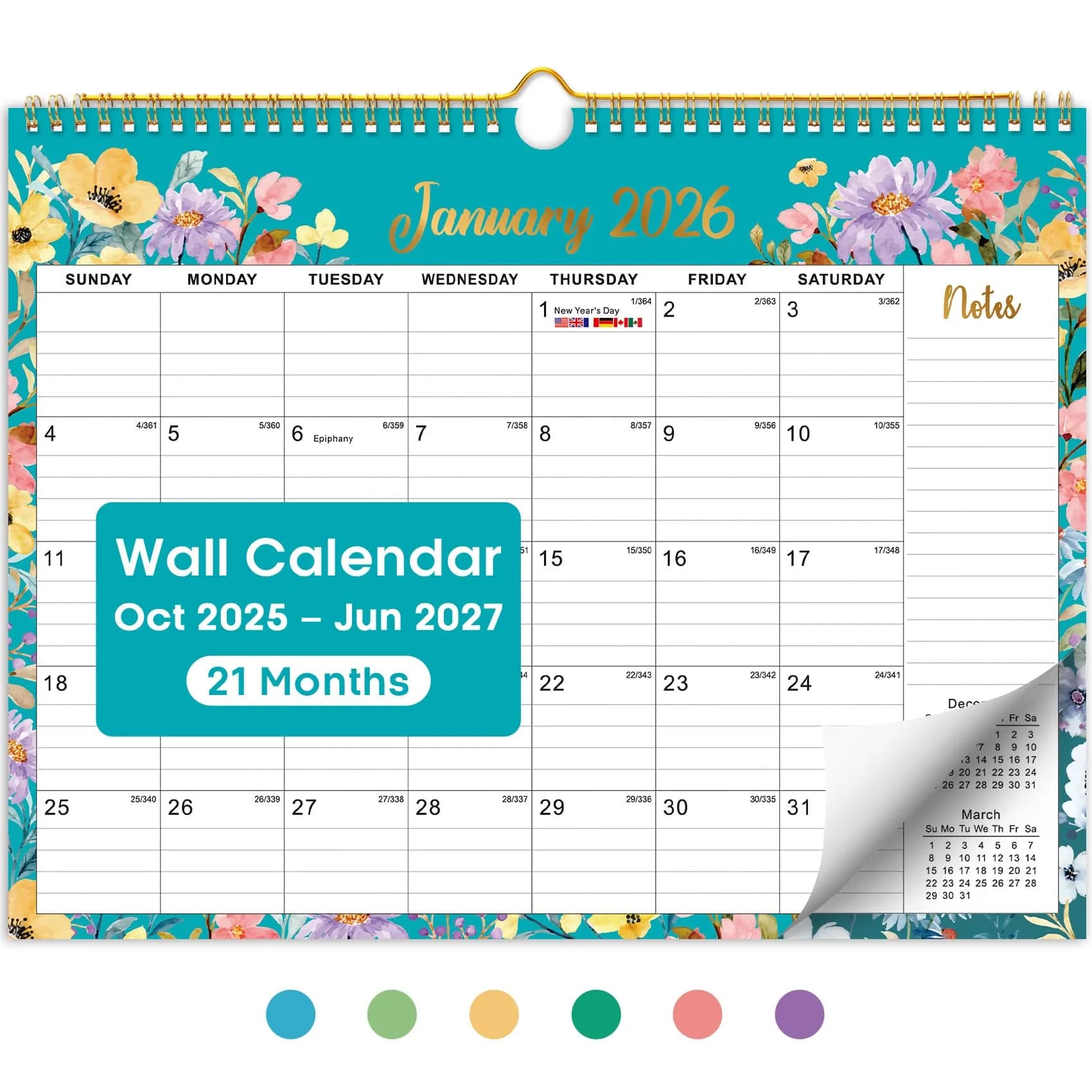 Taja Floral Wall Calendar 2026-2027 (11.5" x 14.7") - Old Floral Design | Extended to June 2027 - main product image