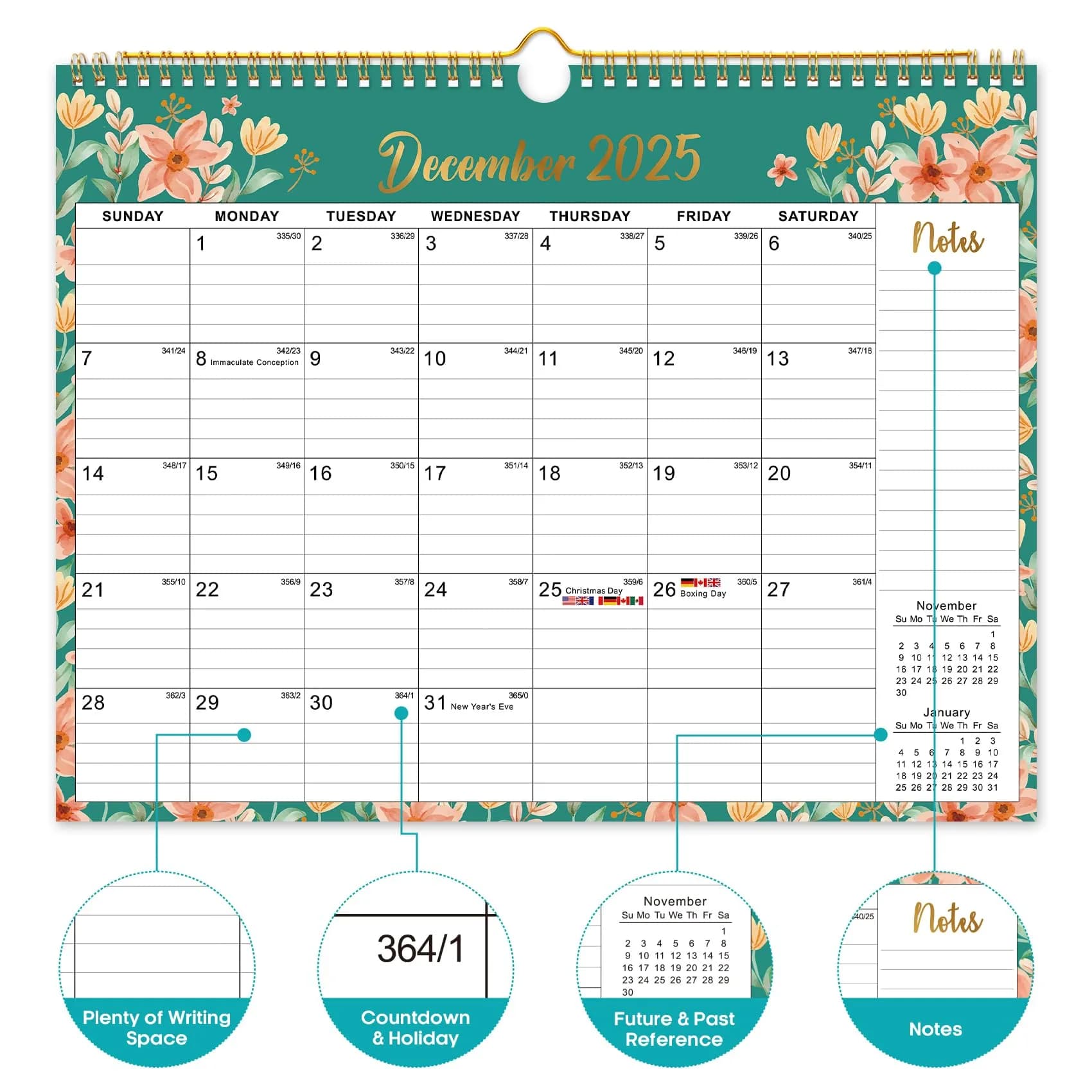 Taja Floral Wall Calendar 2026-2027 (11.5" x 14.7") - Old Floral Design | Extended to June 2027 - view 2