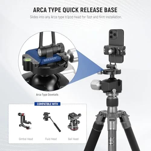 NEEWER SP-02 Phone Tripod Mount Adapter with Arca Type Plate 66-96mm | 360° Rotation, 180° Tilt, Aluminum, Black thumbnail 5