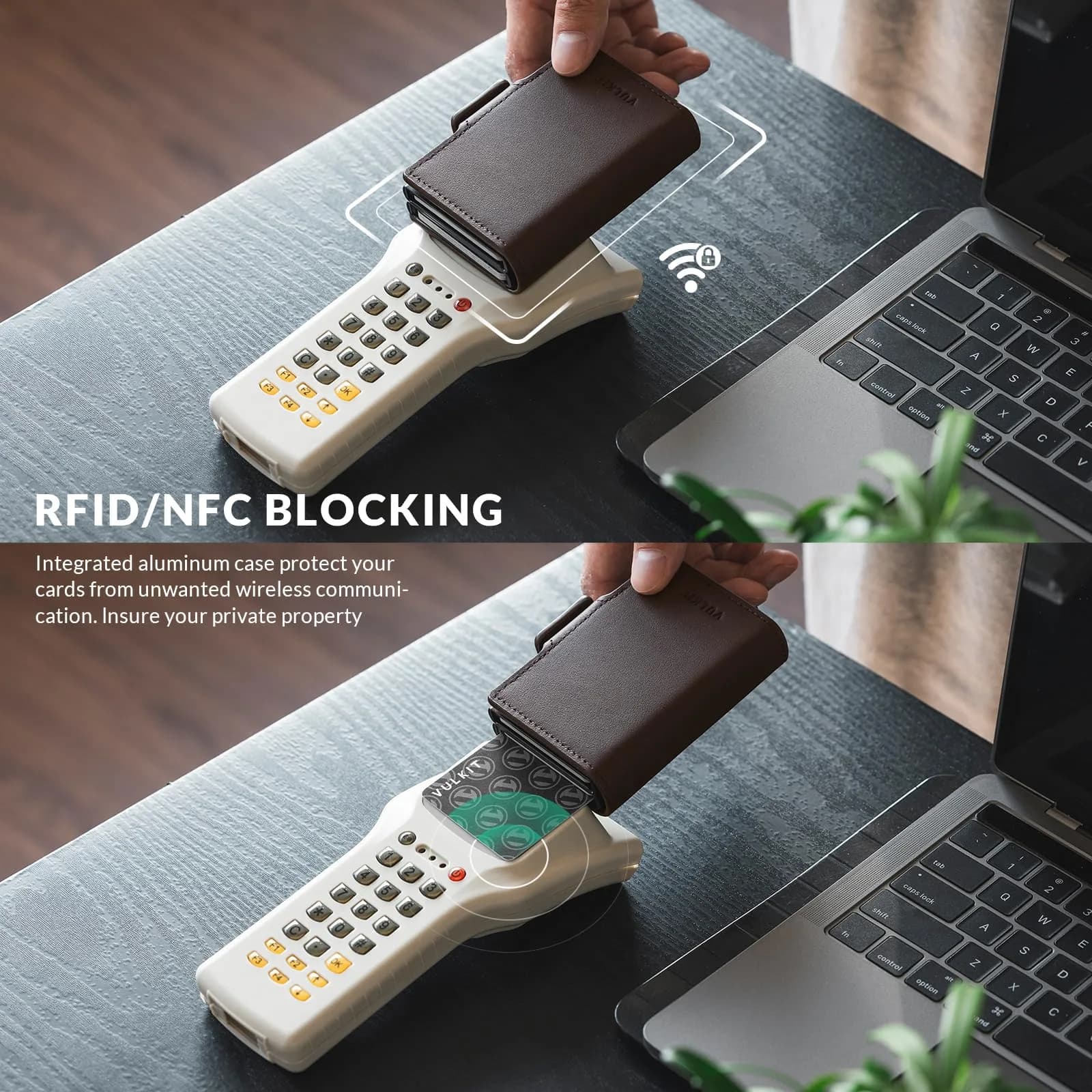 VULKIT Genuine Leather Nappa Espresso Automatic Pop Up Double Card Holder RFID Blocking Wallet - view 3