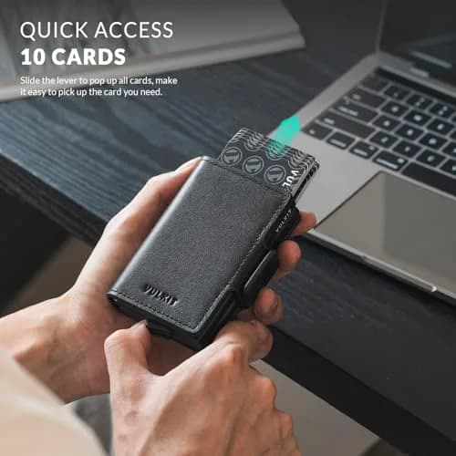 VULKIT Credit Card Holder RFID Blocking Genuine Leather Pop Up Wallet 11x8x2.8 cm thumbnail 2