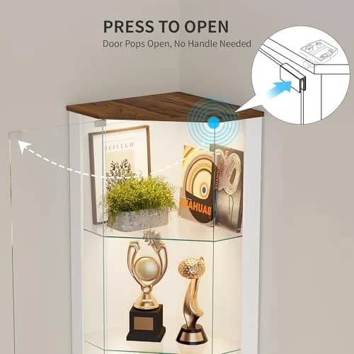 HNEBC 69"H Corner Display Cabinet with Glass Door & RGB Sensor Lights | Modern Engineered Wood, 25"W x 18"D x 69"H, White thumbnail 4