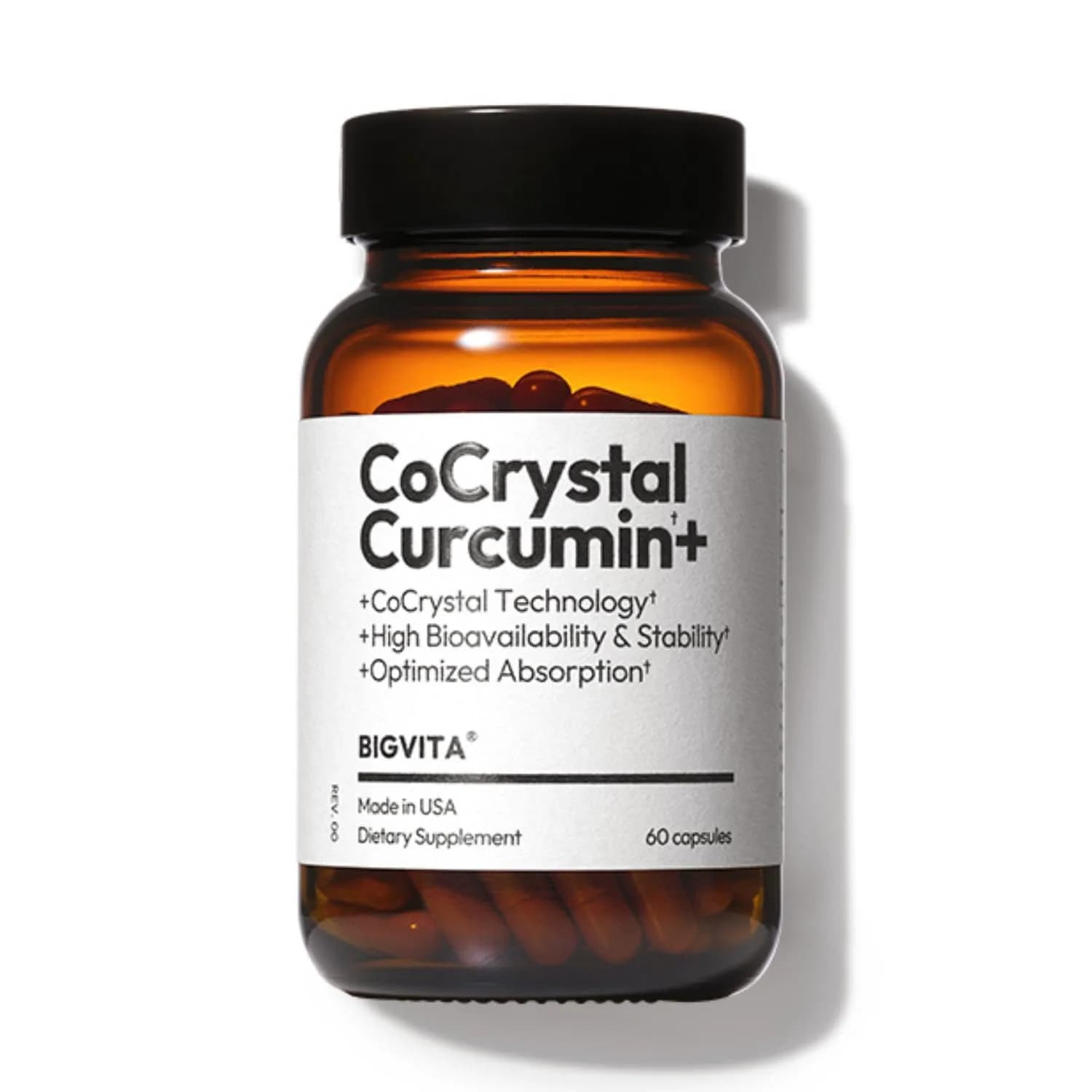 BIGVITA CoCrystal Curcumin+ 60 Capsules | 60x Absorption with Curcumin & L-Carnitine | Dietary Supplement for Daily Wellness | Made in USA