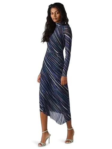 Steve Madden Blare Dress Mid Waist Long Sleeve Pastel Multi | Printed Mesh Casual Midi Dress thumbnail 2