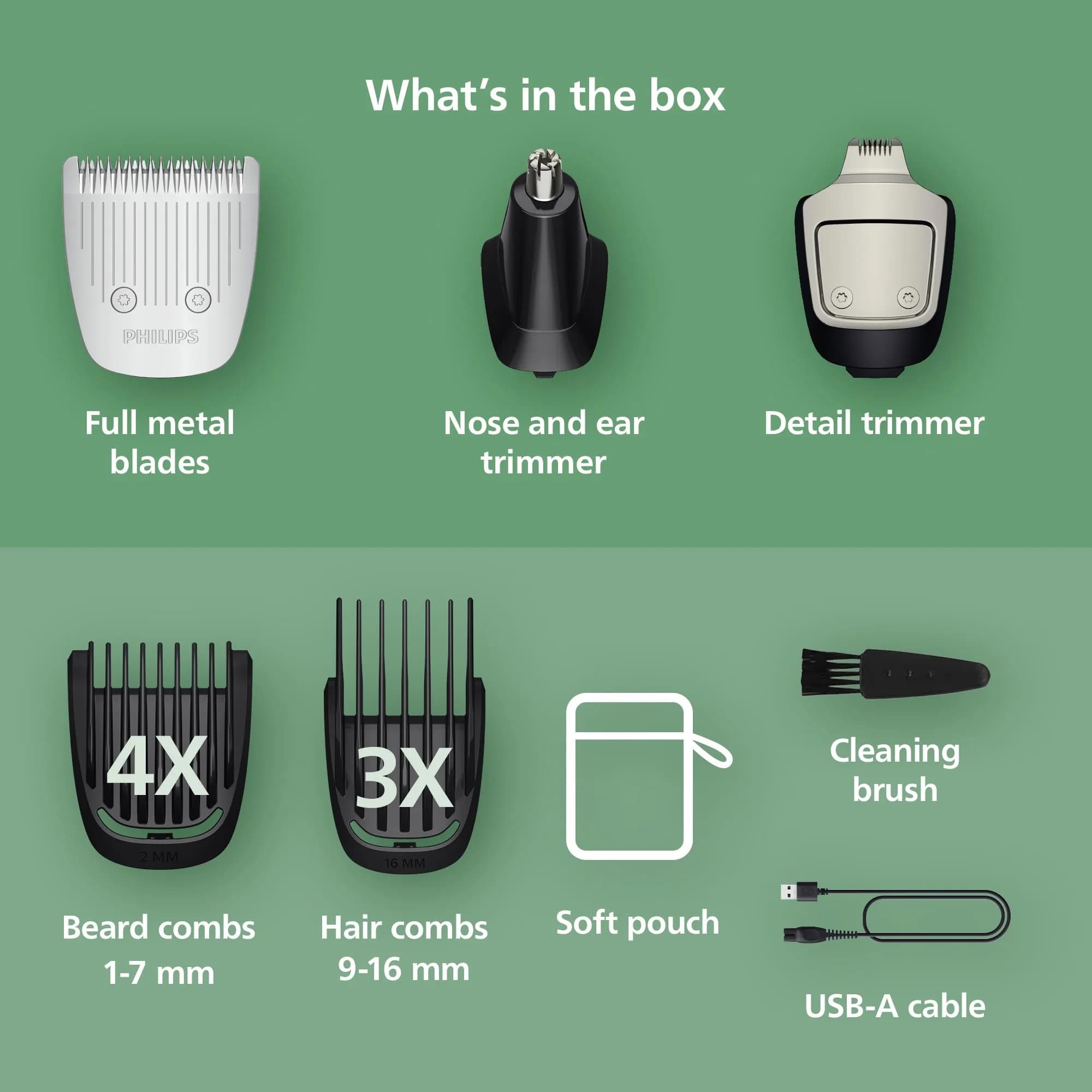 Philips Norelco All-in-One 3000 Beard Trimmer 16mm (0.63in) | 13-in-1 Grooming Kit with Steel Blades - view 3
