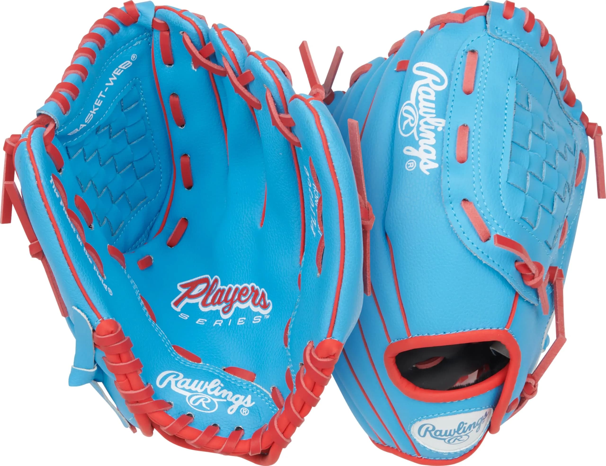 Rawlings Player's Series Youth Baseball Glove 10.5" | Right Hand Throw | Columbia Blue/Scarlet — Columbia Blue / Scarlet