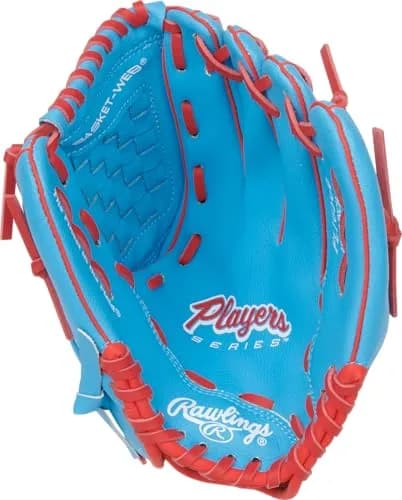 Rawlings Player's Series Youth Baseball Glove 10.5" | Right Hand Throw | Columbia Blue/Scarlet thumbnail 3