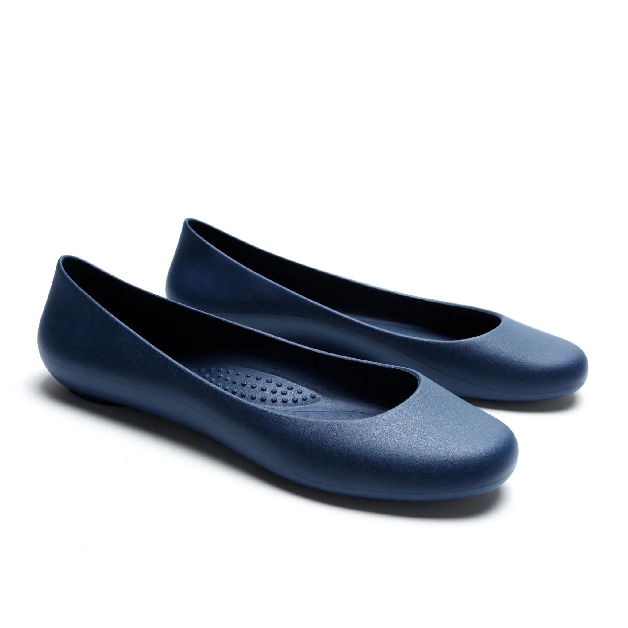 OKABASHI Women's Georgia Ballet Flat Navy Slip-On Flat Shoes | Water-Resistant & Eco-Friendly