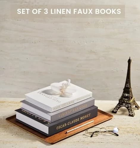 hongqu us Aesthetic Decorative Books Set of 3 Linen Fake Book Storage Box 20 cm (8 x 5 x 2 inches) | Realistic Elegance for Home Decor thumbnail 2
