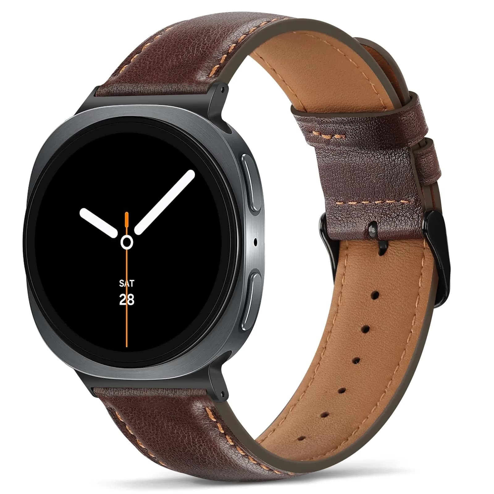 Tasikar Leather Watch Band Compatible with Samsung Galaxy Watch 9 8 40mm 44mm/8 Classic 46mm | Genuine Leather Strap, Dark Brown — Dark Brown