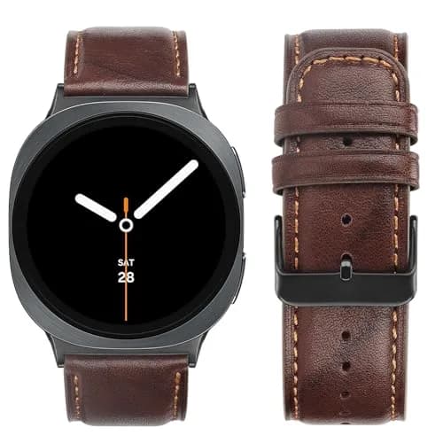 Tasikar Leather Watch Band Compatible with Samsung Galaxy Watch 9 8 40mm 44mm/8 Classic 46mm | Genuine Leather Strap, Dark Brown thumbnail 3