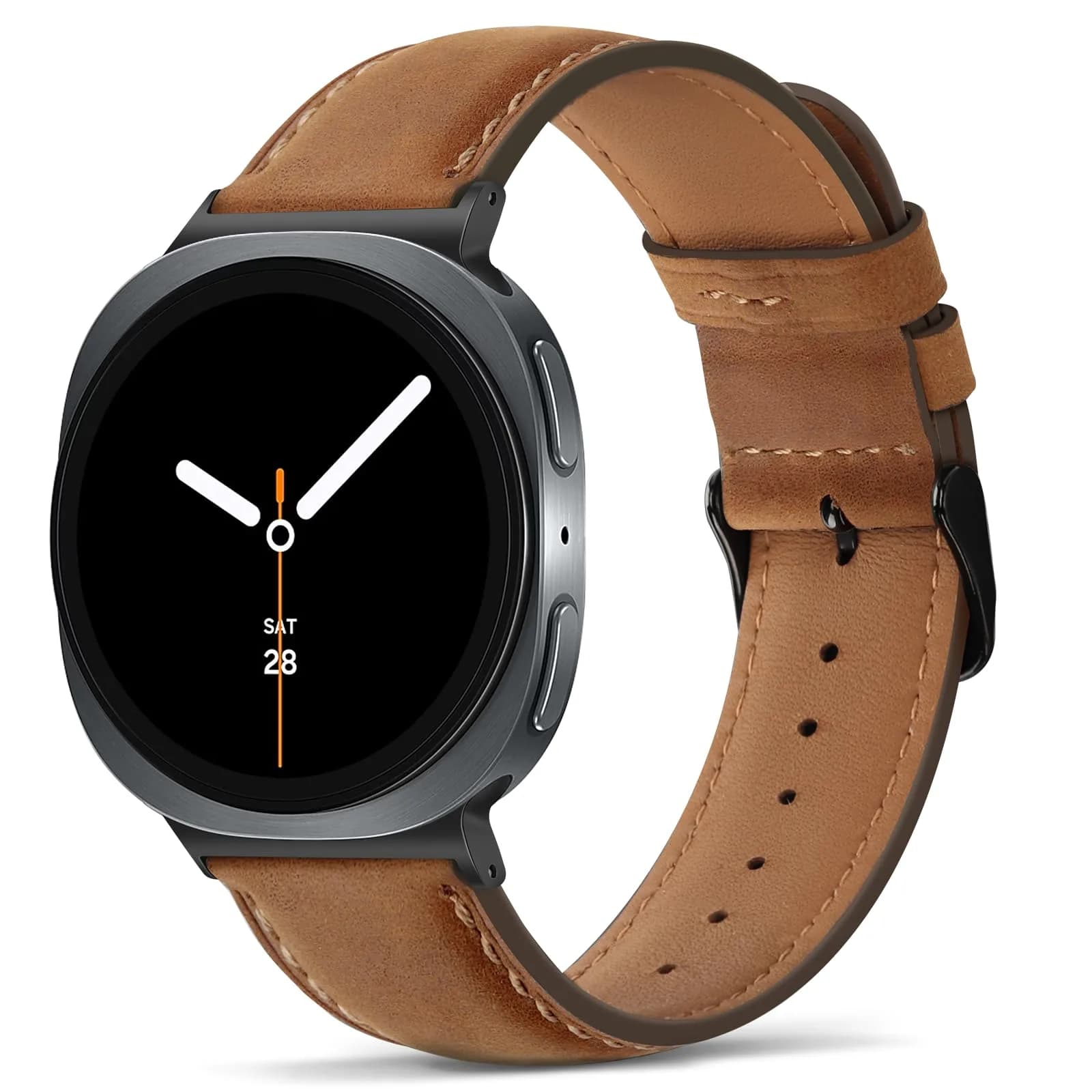 Tasikar Leather Band Compatible with Samsung Galaxy Watch 9 8 40mm 44mm/8 Classic 46mm, Brown | Genuine Leather Strap with Black Stainless Steel Clasp — Brown