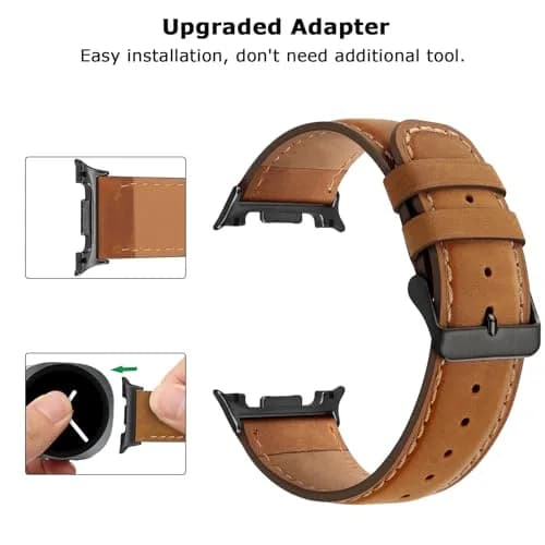 Tasikar Leather Band Compatible with Samsung Galaxy Watch 9 8 40mm 44mm/8 Classic 46mm, Brown | Genuine Leather Strap with Black Stainless Steel Clasp thumbnail 4