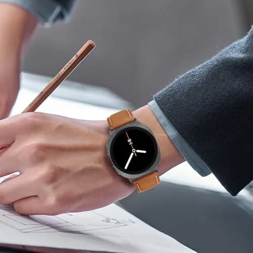 Tasikar Leather Band Compatible with Samsung Galaxy Watch 9 8 40mm 44mm/8 Classic 46mm, Brown | Genuine Leather Strap with Black Stainless Steel Clasp thumbnail 7