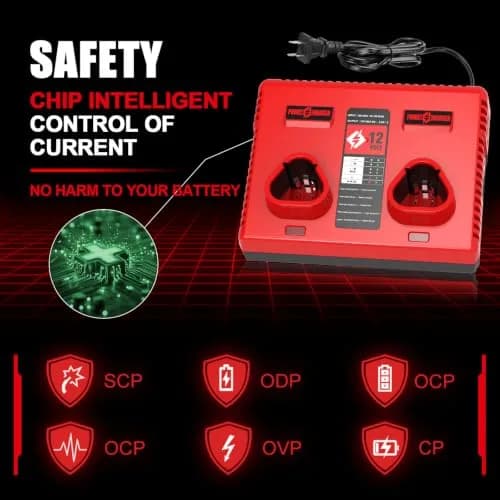 Ahomtikk Dual Port 12V Battery Charger 2A Output | Charges Two Mil-Waukee Batteries Simultaneously thumbnail 4