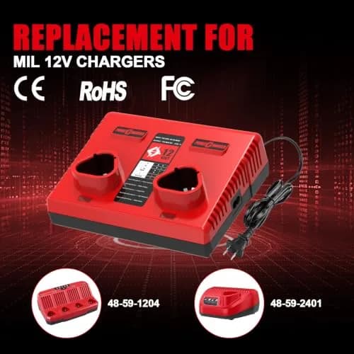 Ahomtikk Dual Port 12V Battery Charger 2A Output | Charges Two Mil-Waukee Batteries Simultaneously thumbnail 5