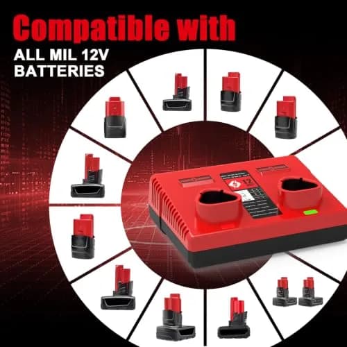 Ahomtikk Dual Port 12V Battery Charger 2A Output | Charges Two Mil-Waukee Batteries Simultaneously thumbnail 6