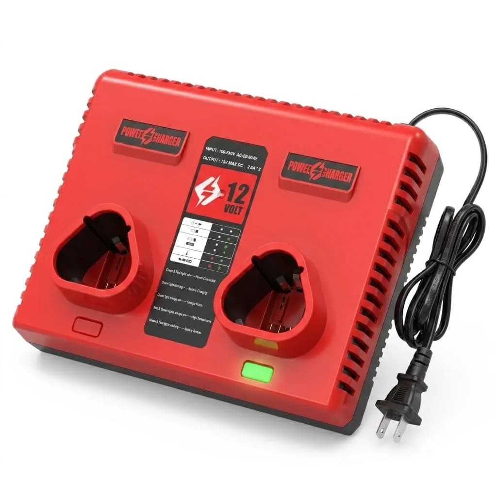 Ahomtikk 12V Single Port Rapid Battery Charger | Fast Charging for Milwaukee 12V Lithium-Ion Batteries (100-240V Input) — 12 Volt Dual Port Charger