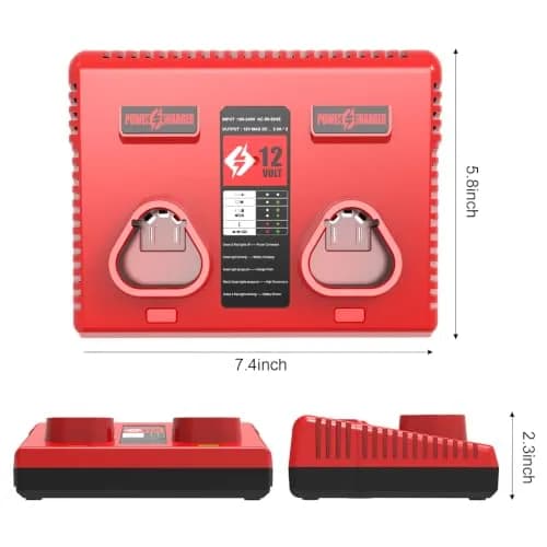 Ahomtikk Dual Port 12V Battery Charger 2A Output | Charges Two Mil-Waukee Batteries Simultaneously thumbnail 8