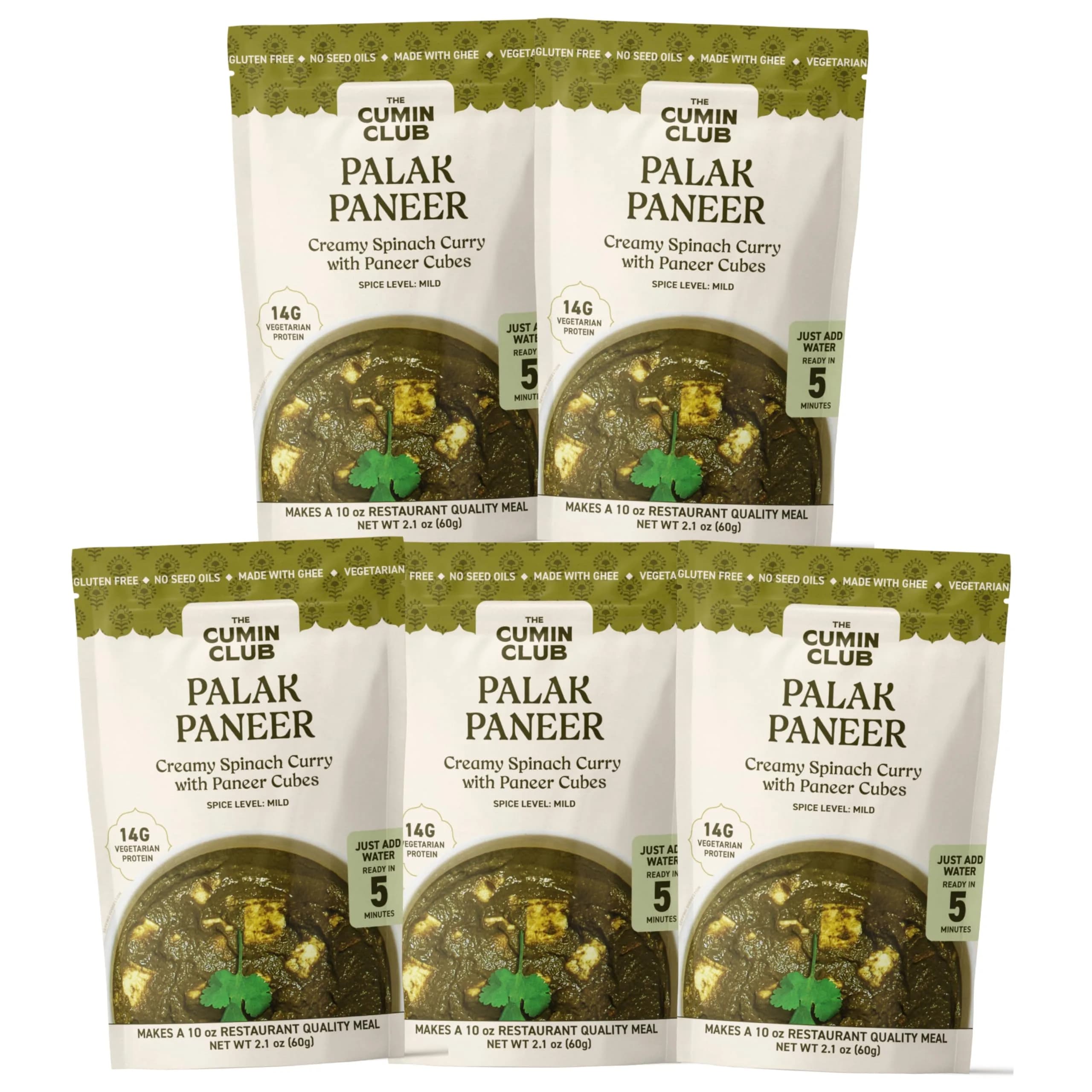 the cumin club Palak Paneer 5 Pack | Authentic Indian Vegetarian Meal Ready in 5 Minutes - main product image