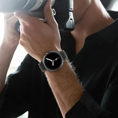 Tasikar Leather Watch Band Compatible with Samsung Galaxy Watch 9 8 40mm 44mm/8 Classic 46mm, Black | Genuine Leather Strap with Polished Black Stainless Steel Clasp thumbnail 6